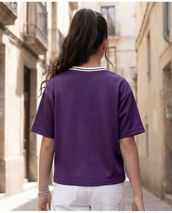 Pine Kids Cotton Knit Half Sleeves T-Shirt With Trendy Print - Purple