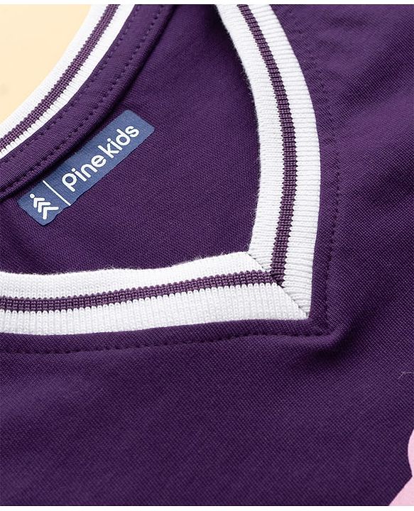 Pine Kids Cotton Knit Half Sleeves T-Shirt With Trendy Print - Purple