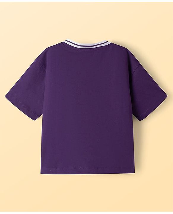 Pine Kids Cotton Knit Half Sleeves T-Shirt With Trendy Print - Purple