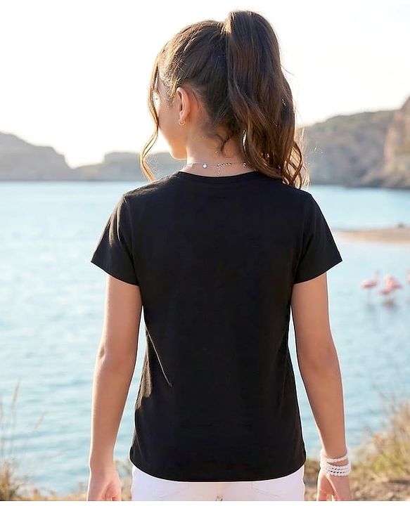 Pine Kids 100% Cotton Knit Half Sleeves Birds & Text Printed T-Shirt - Black
