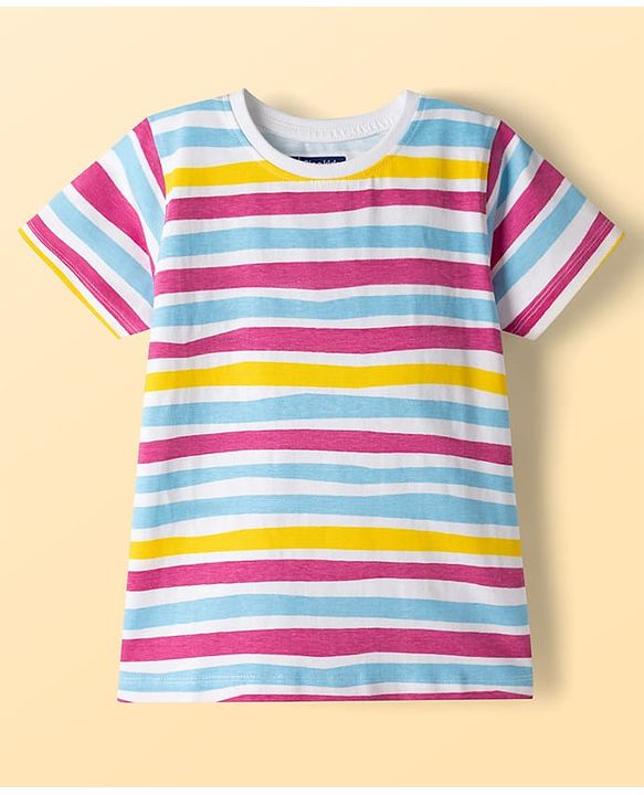 Pine Kids Cotton Knit Half Sleeves Striped T-Shirt - White