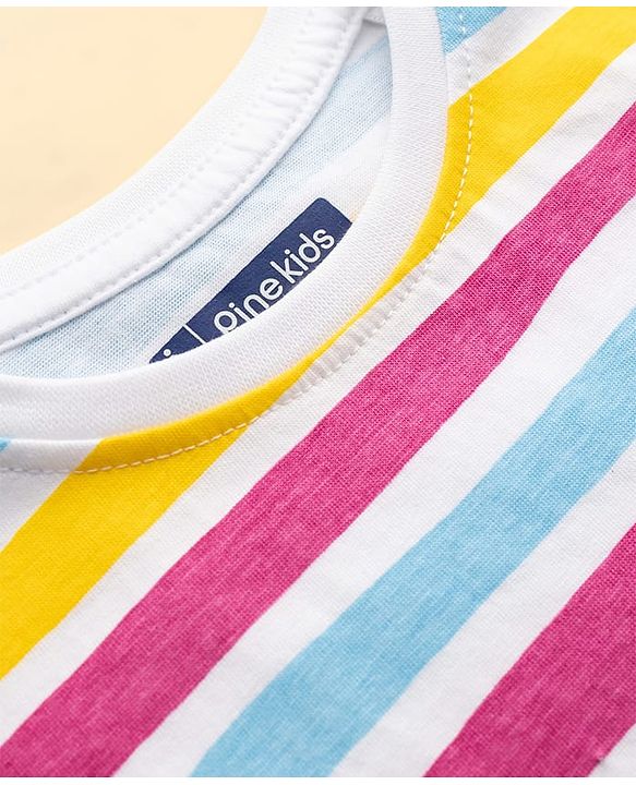 Pine Kids Cotton Knit Half Sleeves Striped T-Shirt - White