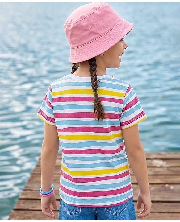 Pine Kids Cotton Knit Half Sleeves Striped T-Shirt - White