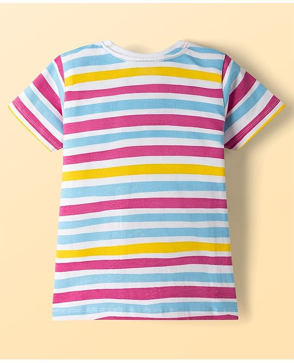 Pine Kids Cotton Knit Half Sleeves Striped T-Shirt - White