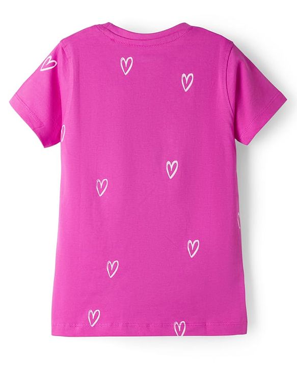 Pine Kids Cotton Knit Half Sleeves T-Shirt With Heart Print - Fuchsia