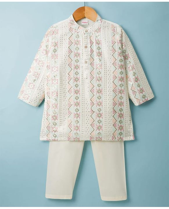 Babyhug Cotton Blend Woven Full Sleeves Kurta Pyjama Set With Sequin Detailing - Pink