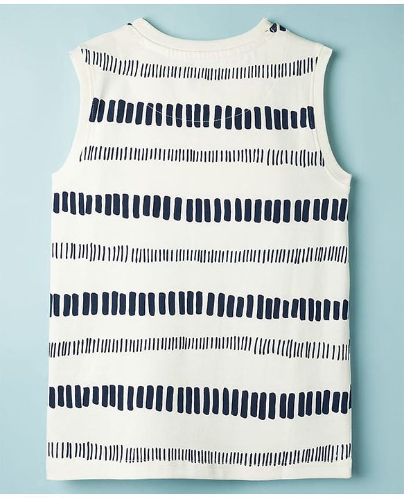 Pine Kids Cotton Knit Sleeveless Printed Tank T-Shirt - White