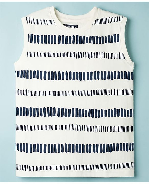 Pine Kids Cotton Knit Sleeveless Printed Tank T-Shirt - White