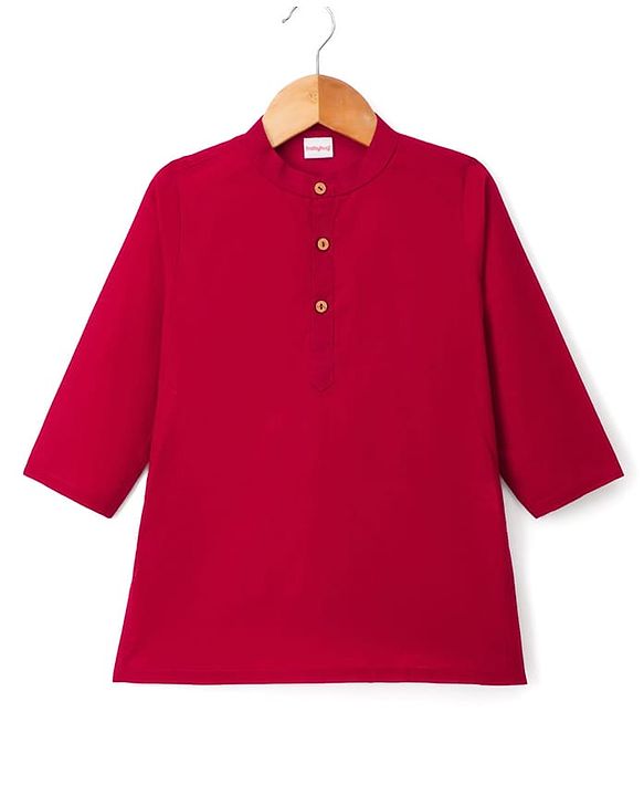 Babyhug Cotton Blend Woven Full Sleeves Kurta Pyjama Set with Embroidered Jacket - Wine
