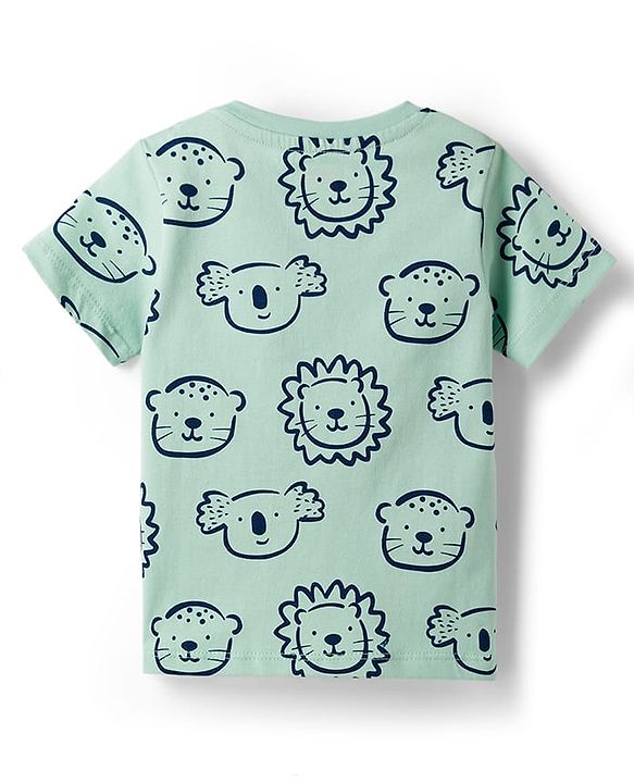 Babyhug Cotton Knit Half Sleeves Animal Printed T-Shirt & Short Co-Ord Night Suit - Sea Green