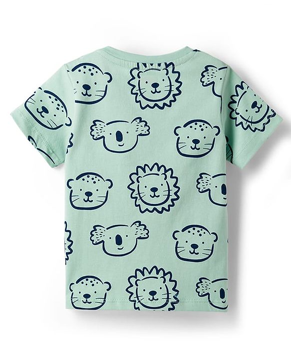 Babyhug Cotton Knit Half Sleeves Animal Printed T-Shirt & Short Co-Ord Night Suit - Sea Green