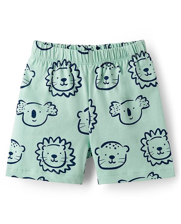 Babyhug Cotton Knit Half Sleeves Animal Printed T-Shirt & Short Co-Ord Night Suit - Sea Green
