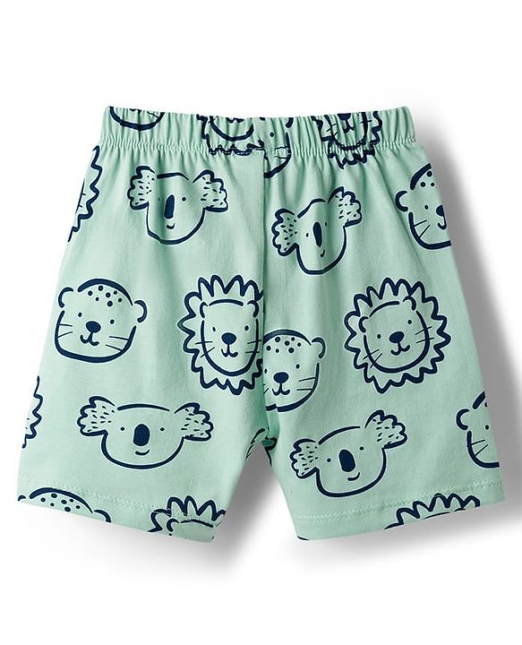Babyhug Cotton Knit Half Sleeves Animal Printed T-Shirt & Short Co-Ord Night Suit - Sea Green