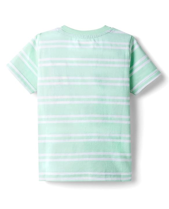 Babyhug Cotton Knit Half Sleeves Striped T-Shirt with Teddy Print - Multicolor