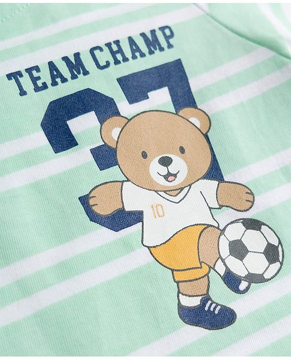 Babyhug Cotton Knit Half Sleeves Striped T-Shirt with Teddy Print - Multicolor
