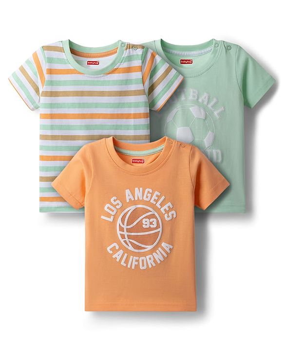 Babyhug Cotton Knit T-Shirts Half Sleeves with Graphics Pack of 3 Multi Color 6-9 Months