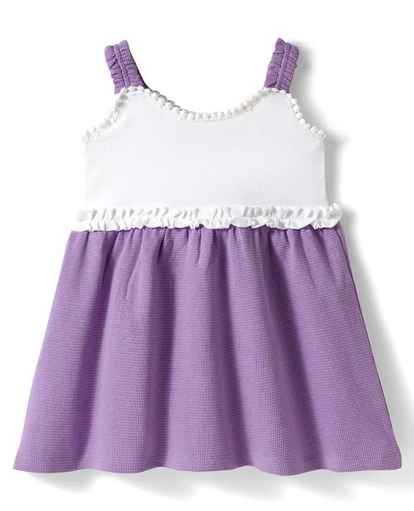 Babyhug Knitted Sleeveless Frock with Floral Applique - Lavender