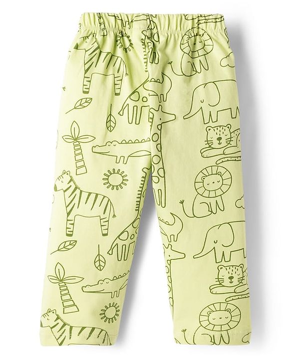 Babyhug Cotton Knit Full Sleeves Animal Printed T-Shirt & Pyjama Co-Ord Night Suit - Green