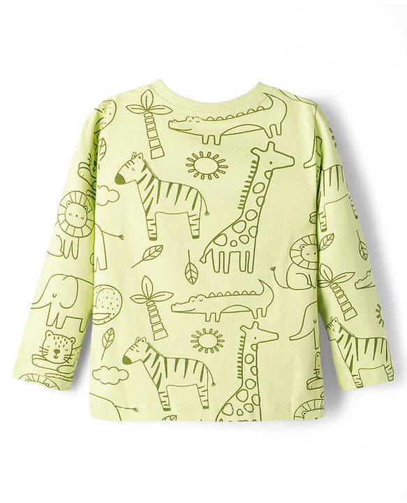 Babyhug Cotton Knit Full Sleeves Animal Printed T-Shirt & Pyjama Co-Ord Night Suit - Green