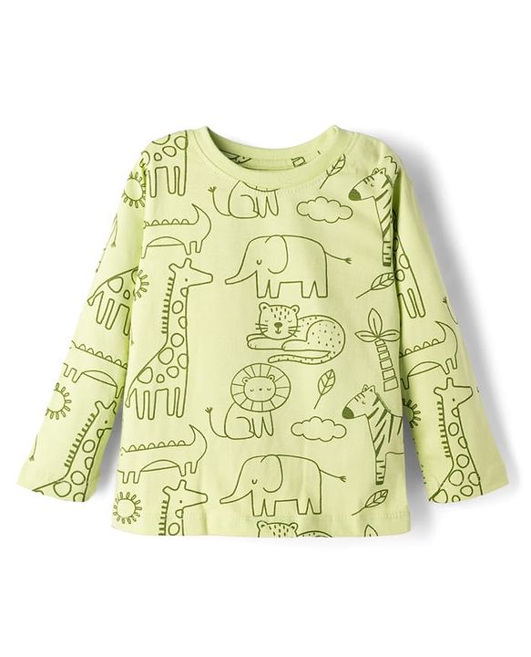 Babyhug Cotton Knit Full Sleeves Animal Printed T-Shirt & Pyjama Co-Ord Night Suit - Green