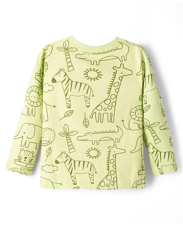 Babyhug Cotton Knit Full Sleeves Animal Printed T-Shirt & Pyjama Co-Ord Night Suit - Green