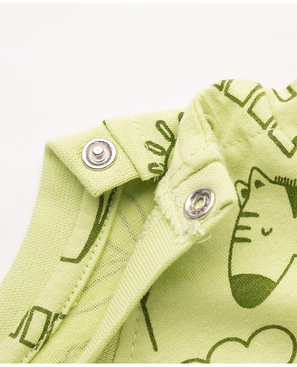 Babyhug Cotton Knit Full Sleeves Animal Printed T-Shirt & Pyjama Co-Ord Night Suit - Green