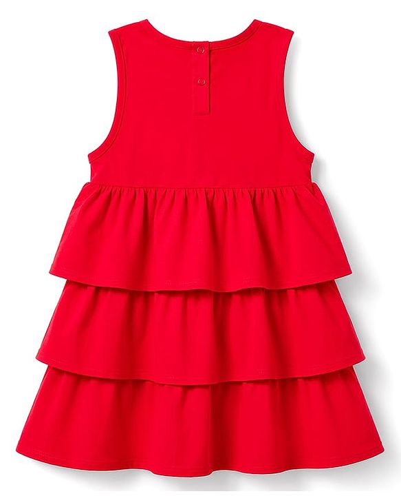 Babyhug 100% Cotton Knit Sleeveless Layered Frock With Lace Detailing - Red