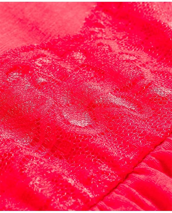Babyhug 100% Cotton Knit Sleeveless Layered Frock With Lace Detailing - Red