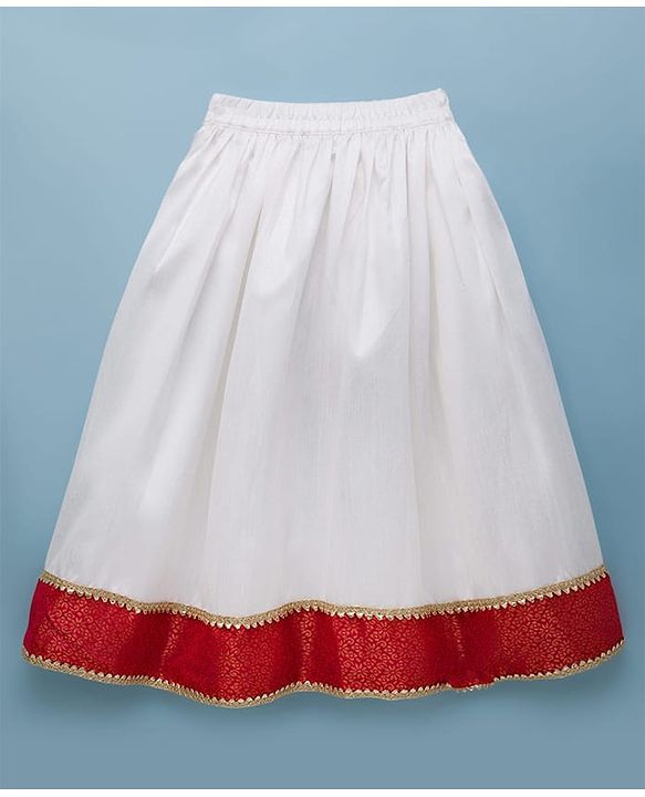 Babyhug Brocade Woven Half Sleeves Floral Printed Pattu Pavda Lehenga Choli Set - Red & White
