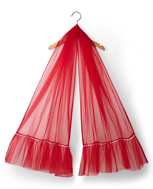 Babyhug Net Woven Sleeveless Lehenga Choli Set with Floral Embroidery & Dupatta - Red