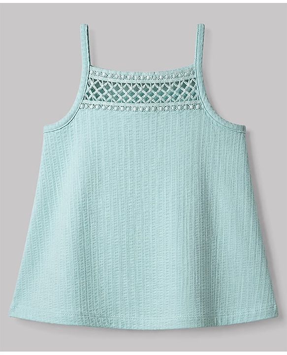 Babyhug 100% Cotton Knit Sleeveless Frock With Floral Embroidery - Light Blue