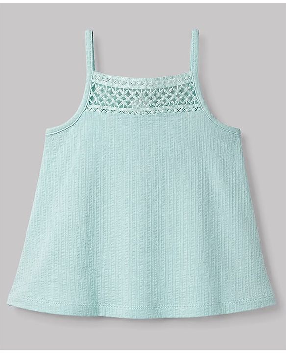 Babyhug 100% Cotton Knit Sleeveless Frock With Floral Embroidery - Light Blue