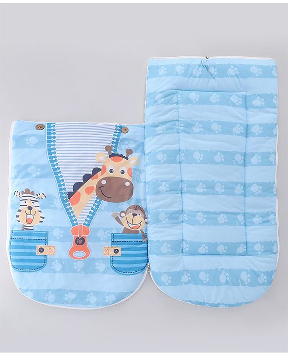 Babyhug Snuggle Buddy Teddy Sleeping Bag with Hood Blue| 100% Cotton Baby Sleep Sack| UltraSoft Bubble Lining| Smooth Zipper Closure| Newborn Essential|Travel Friendly|Carry Nest Mattress| 0-6 Months