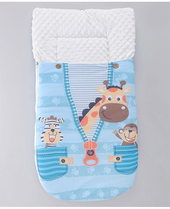 Babyhug Snuggle Buddy Teddy Sleeping Bag with Hood Blue| 100% Cotton Baby Sleep Sack| UltraSoft Bubble Lining| Smooth Zipper Closure| Newborn Essential|Travel Friendly|Carry Nest Mattress| 0-6 Months