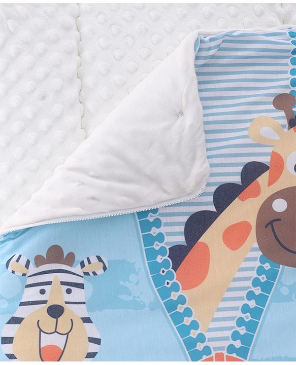 Babyhug Snuggle Buddy Teddy Sleeping Bag with Hood Blue| 100% Cotton Baby Sleep Sack| UltraSoft Bubble Lining| Smooth Zipper Closure| Newborn Essential|Travel Friendly|Carry Nest Mattress| 0-6 Months
