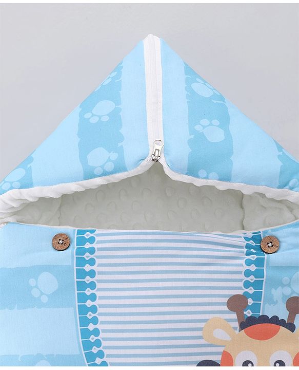 Babyhug Snuggle Buddy Teddy Sleeping Bag with Hood Blue| 100% Cotton Baby Sleep Sack| UltraSoft Bubble Lining| Smooth Zipper Closure| Newborn Essential|Travel Friendly|Carry Nest Mattress| 0-6 Months