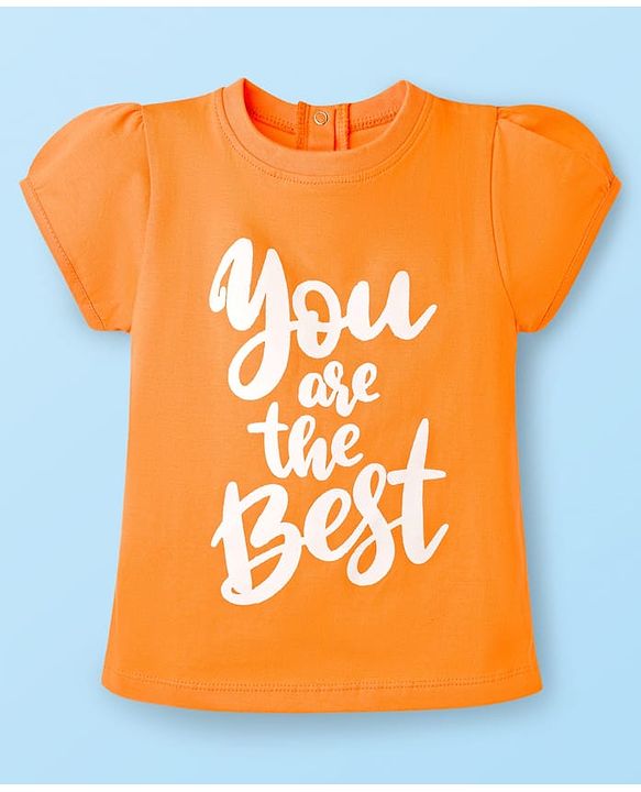 Babyhug Cotton Knit Half Sleeves Text & Floral Printed Capri Night Suit Set - Orange
