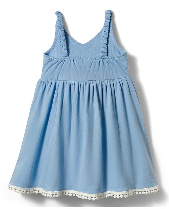 Babyhug Cotton Knit One Piece Dresses/Frocks Sleeveless with Gingham Flower Applique Blue 3-6 Months