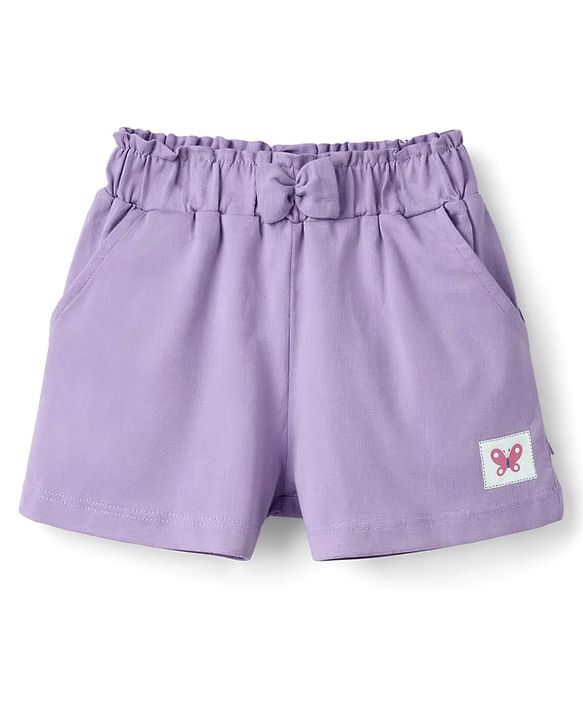 Babyhug Cotton Knit Mid Thigh Butterfly Printed Shorts With Bow Applique Pack Of 3 - Multicolor