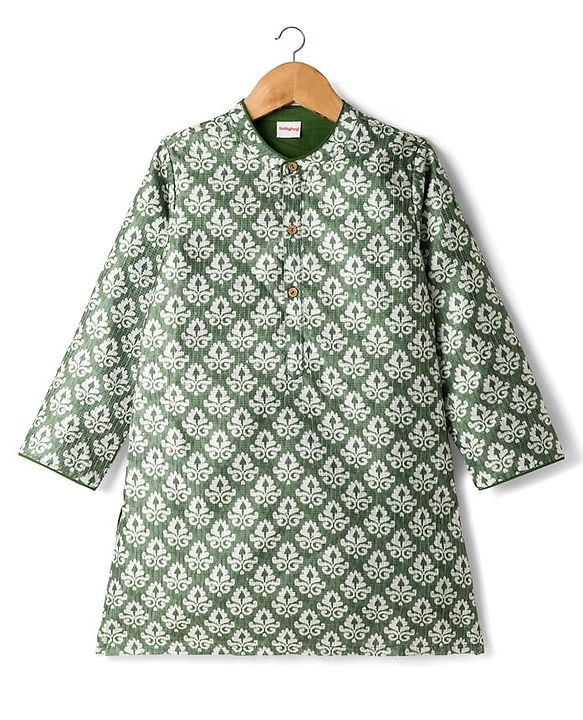 Babyhug Cotton Woven Full Sleeves Floral Print & Embroidered Kurta Pyjama Set - Green
