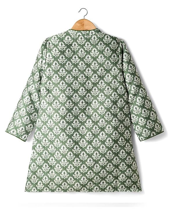 Babyhug Cotton Woven Full Sleeves Floral Print & Embroidered Kurta Pyjama Set - Green