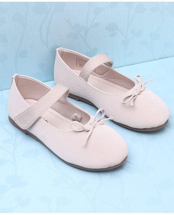 Pine Kids Velcro Closure Solid Ballerina With Bow Applique - Beige