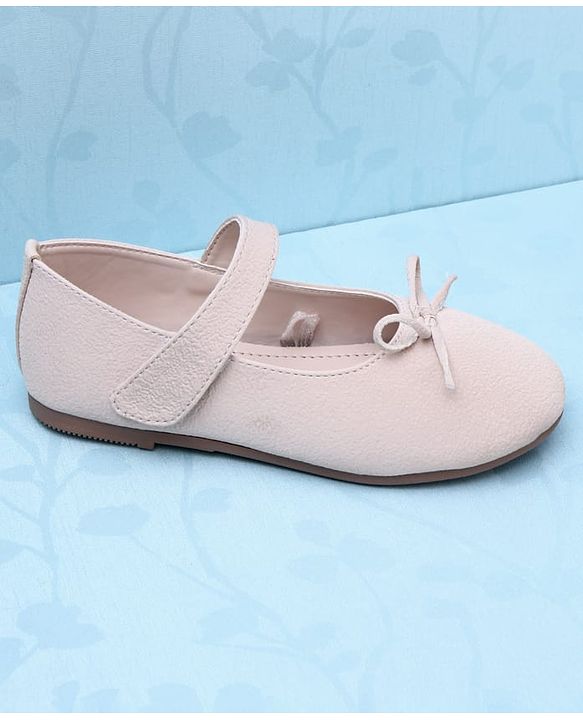 Pine Kids Velcro Closure Solid Ballerina With Bow Applique - Beige