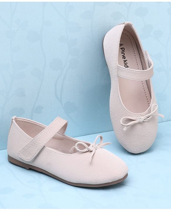 Pine Kids Velcro Closure Solid Ballerina With Bow Applique - Beige