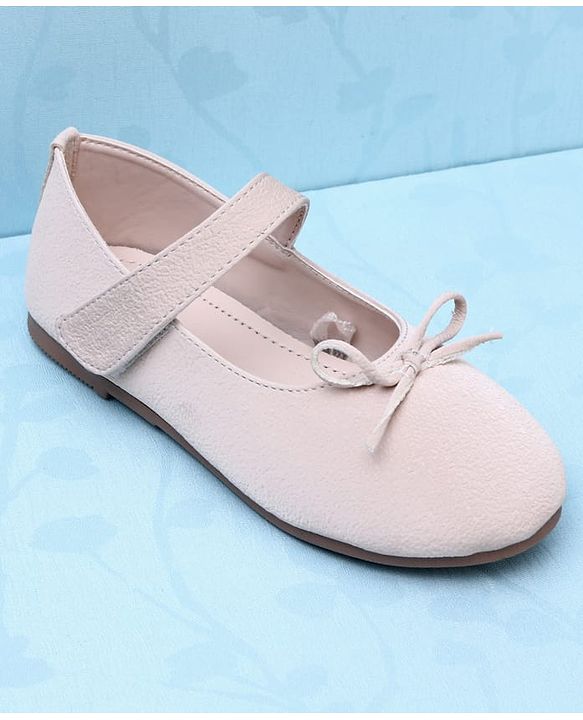 Pine Kids Velcro Closure Solid Ballerina With Bow Applique - Beige