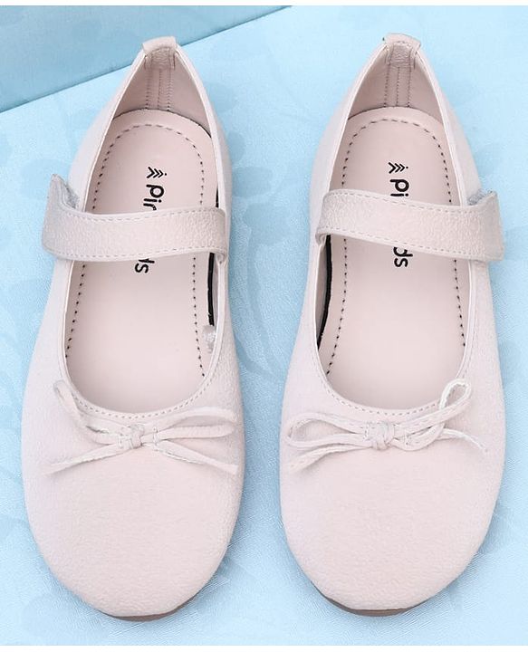 Pine Kids Velcro Closure Solid Ballerina With Bow Applique - Beige