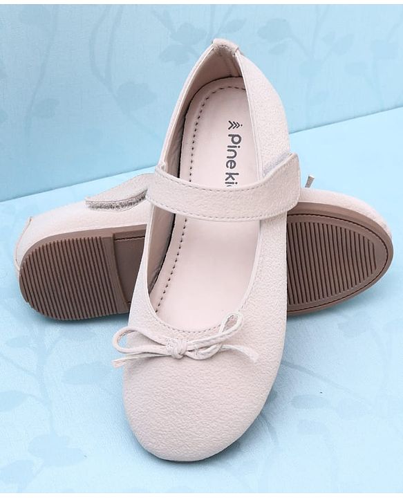 Pine Kids Velcro Closure Solid Ballerina With Bow Applique - Beige
