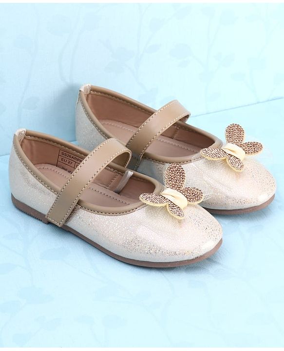 Pine Kids PU Velcro Closure Butterfly Applique Party Wear Ballerina - Golden