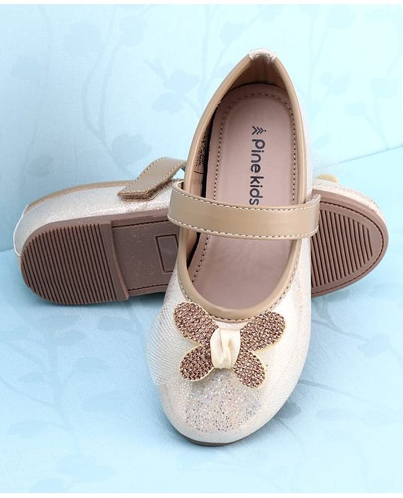 Pine Kids PU Velcro Closure Butterfly Applique Party Wear Ballerina - Golden