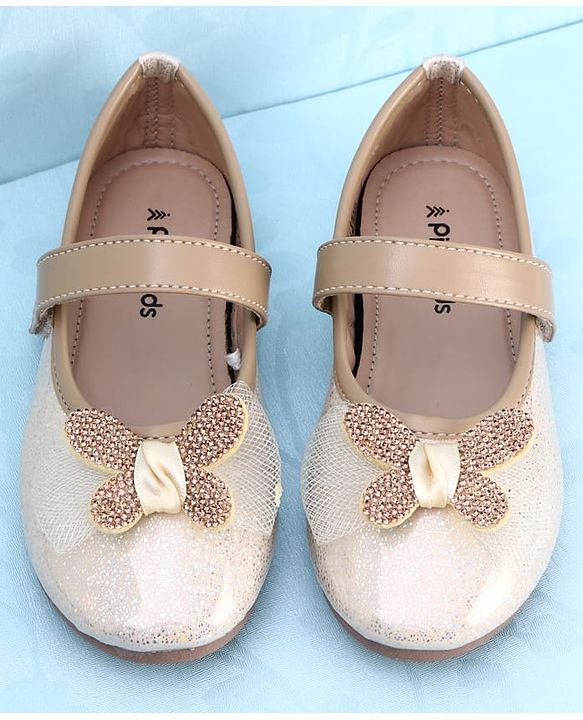 Pine Kids PU Velcro Closure Butterfly Applique Party Wear Ballerina - Golden